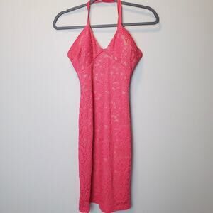 Mystic‎ Barbiecore Pink Y2K 2000s Lace Overlay Mini Bodycon Dress Juniors Small